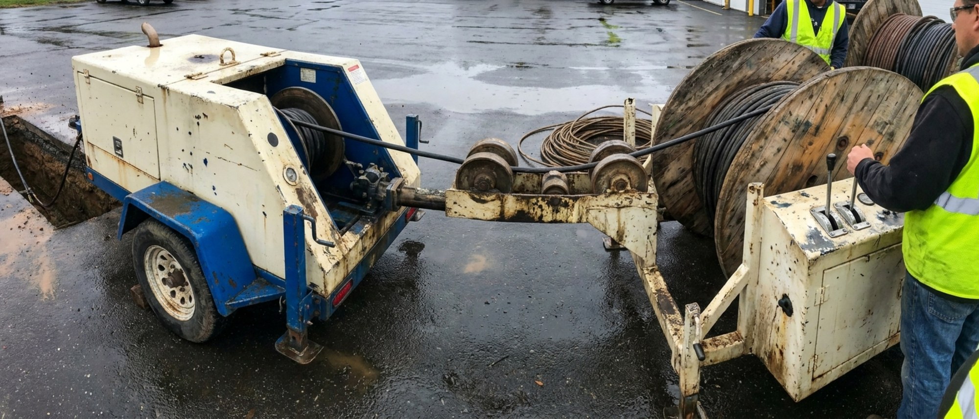 trailer mounted capstan cable puller на трассе
