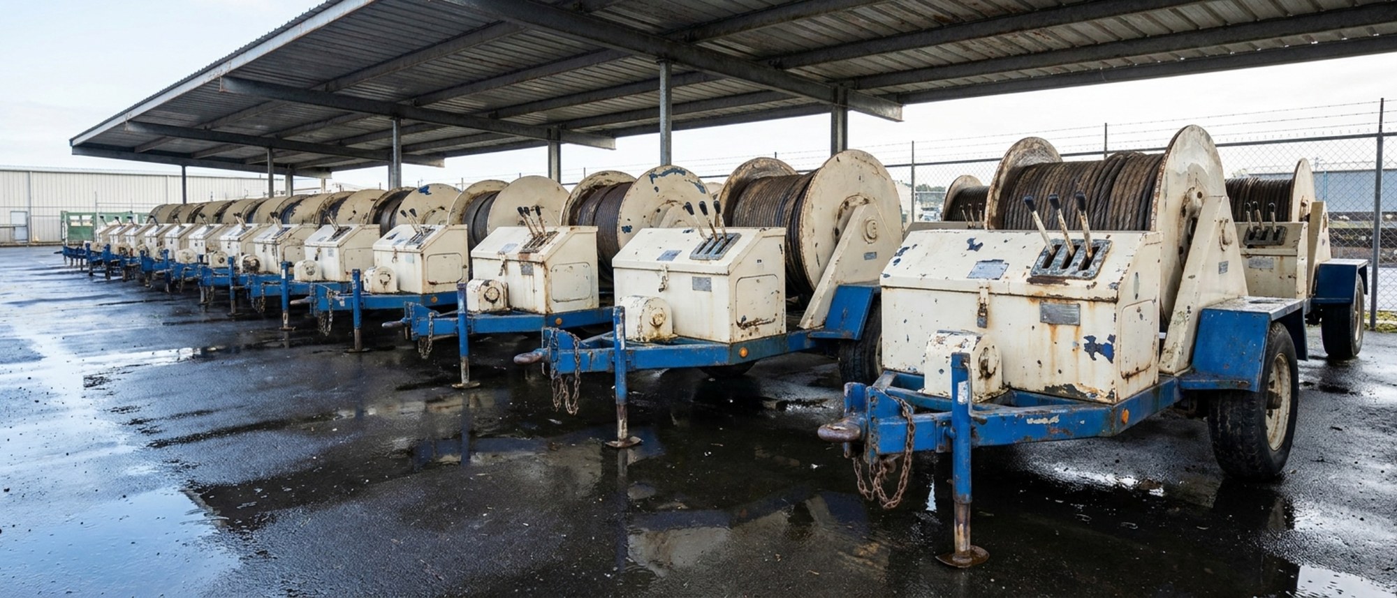 trailer mounted capstan cable puller в ряду на площадке